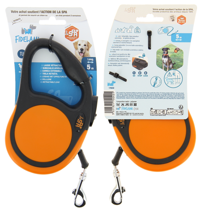 Laisse rétractable orange 5 m
