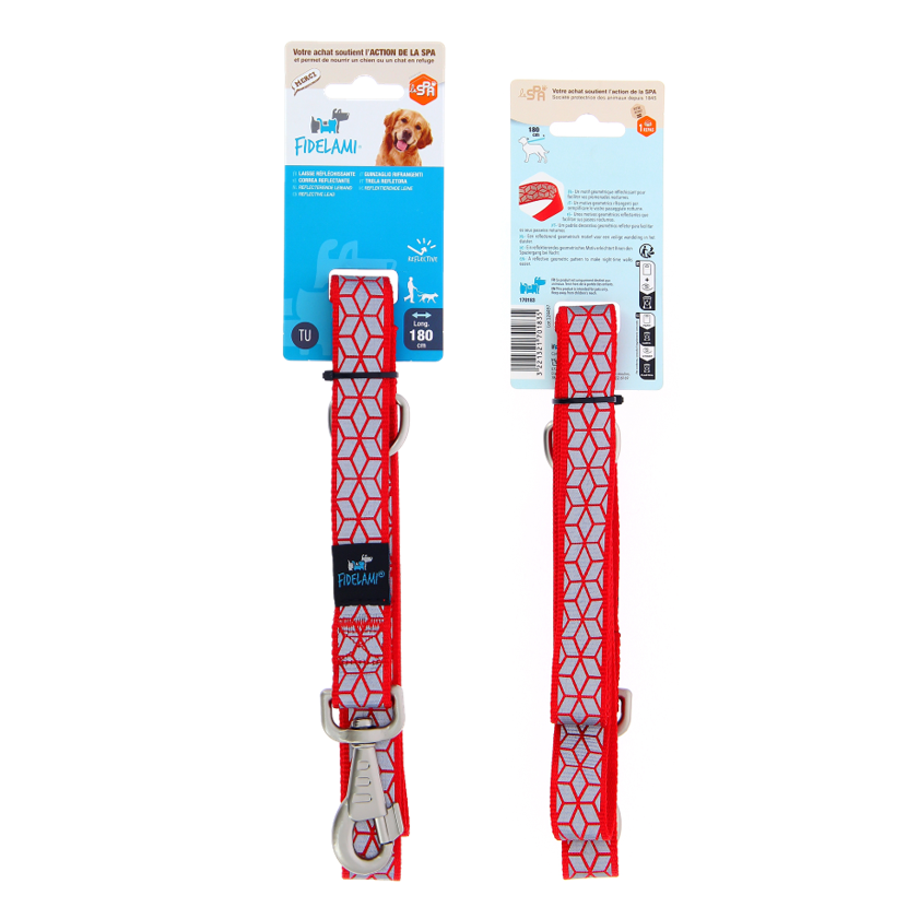 Laisse à motifs réfléchissants rouge 1,80 m