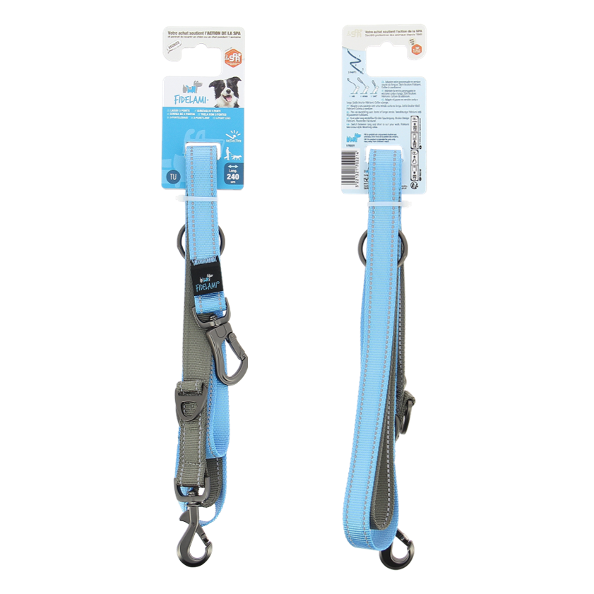 Laisse 3 Points Grise & Bleue 2,40 m