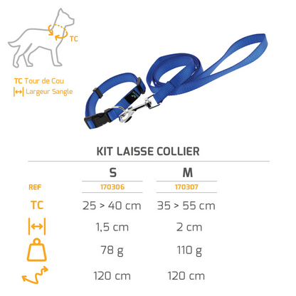 Kit collier/laisse bleu M