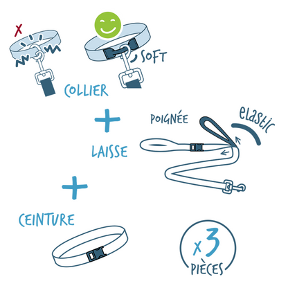 Kit Sport 3 en 1 : collier, laisse, ceinture