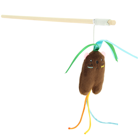 Canne à pêche pour chat avec peluche kawaï et rubans colorés. Stimulante, fun et idéale pour jouer ou divertir votre chat même en votre absence.